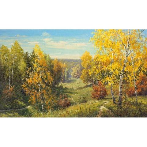 AUTUMN WAY II Black Modern Wood Framed Art Print with Double Matting by Priscepa, Igor