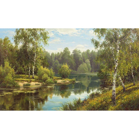 SLOWLY RIVER I Gold Ornate Wood Framed Art Print with Double Matting by Priscepa, Igor