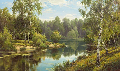SLOWLY RIVER I White Modern Wood Framed Art Print with Double Matting by Priscepa, Igor