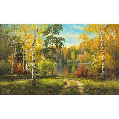 AUTUMN WAY Black Modern Wood Framed Art Print by Priscepa, Igor