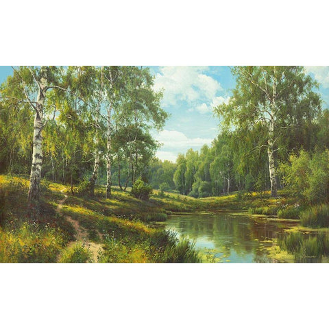 SLOW RIVER III Gold Ornate Wood Framed Art Print with Double Matting by Priscepa, Igor