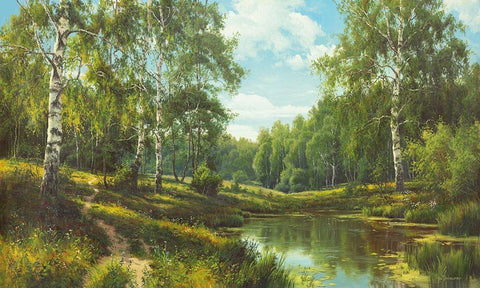 SLOW RIVER III White Modern Wood Framed Art Print with Double Matting by Priscepa, Igor