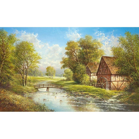 MILL AT THE RIVER Black Modern Wood Framed Art Print with Double Matting by Glassl, Helmut
