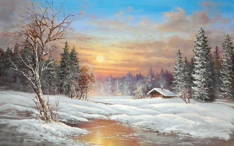 TUNDRA NIGHT Black Ornate Wood Framed Art Print with Double Matting by Glassl, Helmut