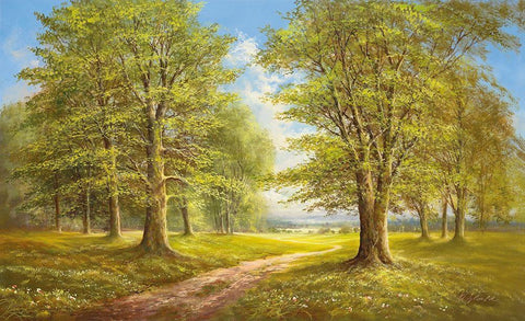 ROMANTIC LANE I White Modern Wood Framed Art Print with Double Matting by Glassl, Helmut