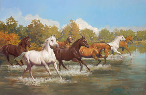 STAMPEDE Black Ornate Wood Framed Art Print with Double Matting by Lombardo, Spartaco