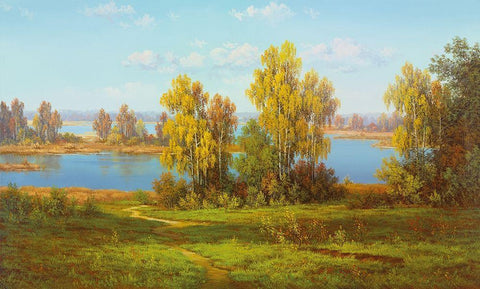 AUTUMN Landscape White Modern Wood Framed Art Print with Double Matting by Slava
