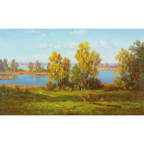 AUTUMN Landscape Gold Ornate Wood Framed Art Print with Double Matting by Slava