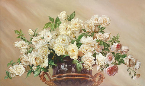 WHITE ROSES White Modern Wood Framed Art Print with Double Matting by Buzin, Igor