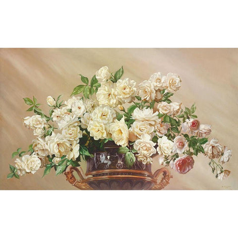 WHITE ROSES Black Modern Wood Framed Art Print with Double Matting by Buzin, Igor
