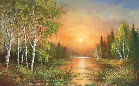 SIBERIAN SUNSET White Modern Wood Framed Art Print with Double Matting by Glassl, Helmut