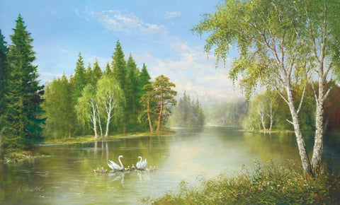 Beautiful Lake White Modern Wood Framed Art Print with Double Matting by Glassl, Helmut