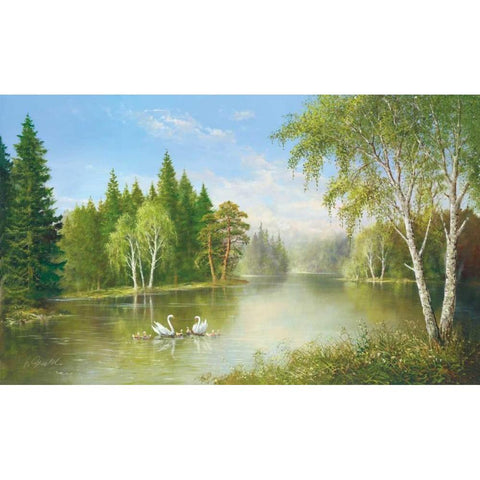 Beautiful Lake Black Modern Wood Framed Art Print by Glassl, Helmut