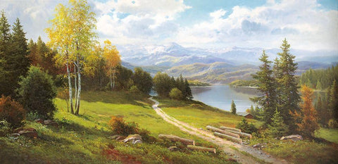 VORGEBIRGE White Modern Wood Framed Art Print with Double Matting by Weber, Max