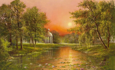 Sunset Upon Arbour Black Ornate Wood Framed Art Print with Double Matting by Glassl, Helmut