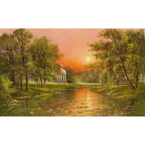 Sunset Upon Arbour Black Modern Wood Framed Art Print with Double Matting by Glassl, Helmut