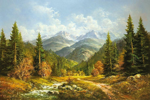 BROOK IN THE MOUNTAINS White Modern Wood Framed Art Print with Double Matting by Glassl, Helmut