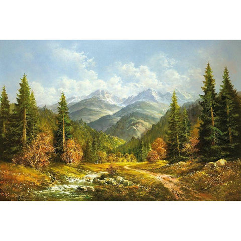 BROOK IN THE MOUNTAINS Black Modern Wood Framed Art Print by Glassl, Helmut