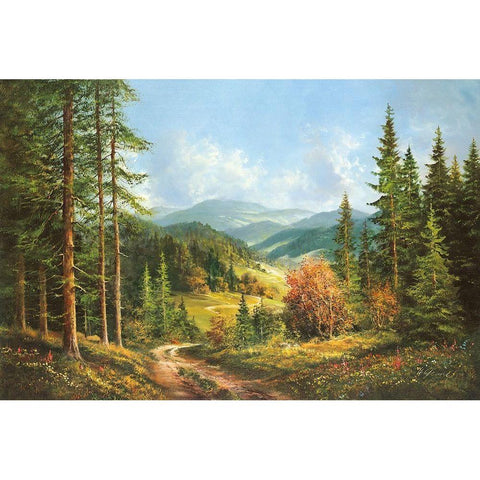 ROMANTIC VALLEY Gold Ornate Wood Framed Art Print with Double Matting by Glassl, Helmut