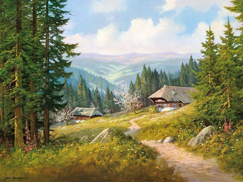 IN THE BLACK FOREST Black Ornate Wood Framed Art Print with Double Matting by Bochmann, Joh.