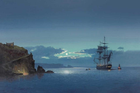 Carribean Night Black Ornate Wood Framed Art Print with Double Matting by Jason