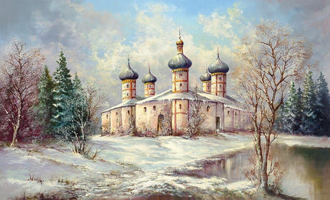 WINTER IN SAMARA Black Ornate Wood Framed Art Print with Double Matting by Glassl, Helmut
