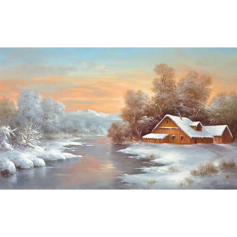 WINTER AT LAKE LADOGA Gold Ornate Wood Framed Art Print with Double Matting by Smith, B.