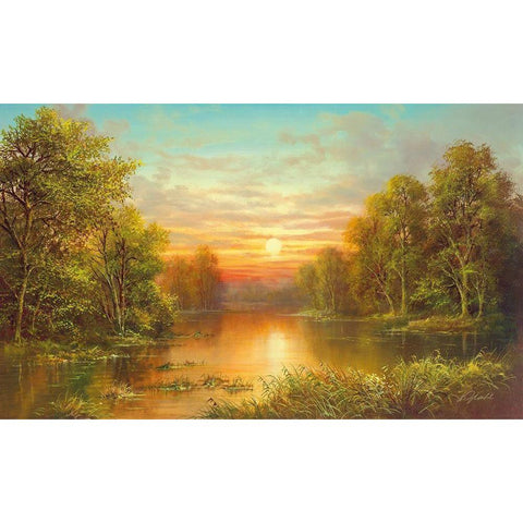 SUNSET Black Modern Wood Framed Art Print by Glassl, Helmut