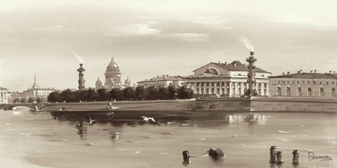 Strelka, Tip Of Wassili Island White Modern Wood Framed Art Print with Double Matting by Ryazanov