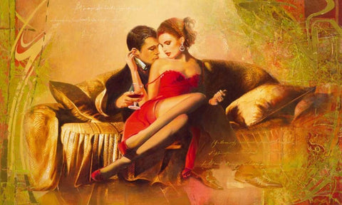Seduction Black Ornate Wood Framed Art Print with Double Matting by Voss, Johan