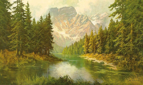 LAKE PRAGSER Black Ornate Wood Framed Art Print with Double Matting by Bochmann, Joh.