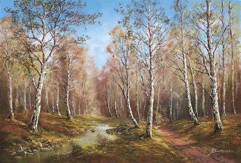 SPRING TIME IN THE TAIGA White Modern Wood Framed Art Print with Double Matting by Buchner, H.