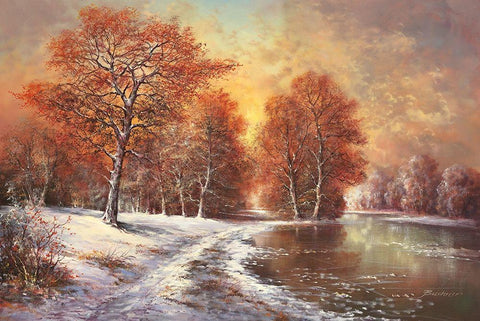 WINTER IN THE TAIGA Black Ornate Wood Framed Art Print with Double Matting by Buchner, H.