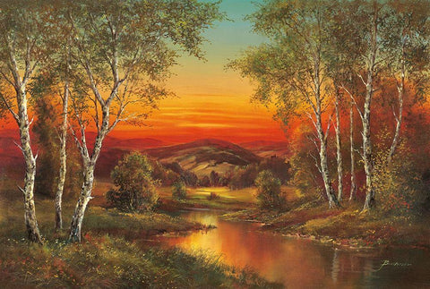 SUNSET IN MORAVIA Black Ornate Wood Framed Art Print with Double Matting by Buchner, H.
