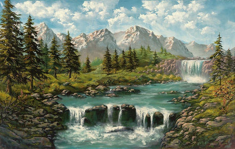 WATERFALL I Black Ornate Wood Framed Art Print with Double Matting by Ada-Kris