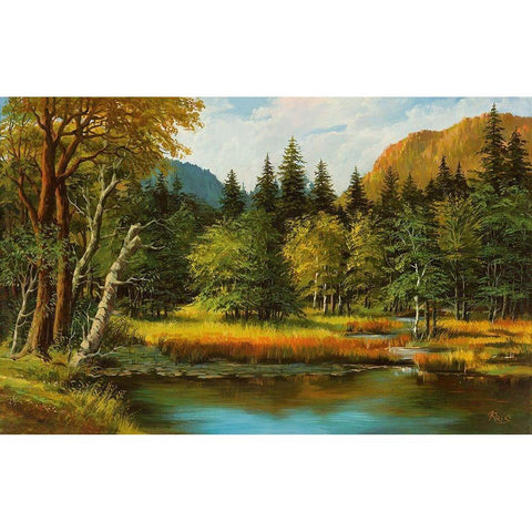 LAKE IN THE WOOD Gold Ornate Wood Framed Art Print with Double Matting by Ada-Kris