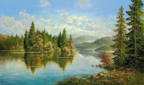 SIBERIAN LAKE White Modern Wood Framed Art Print with Double Matting by Glassl, Helmut
