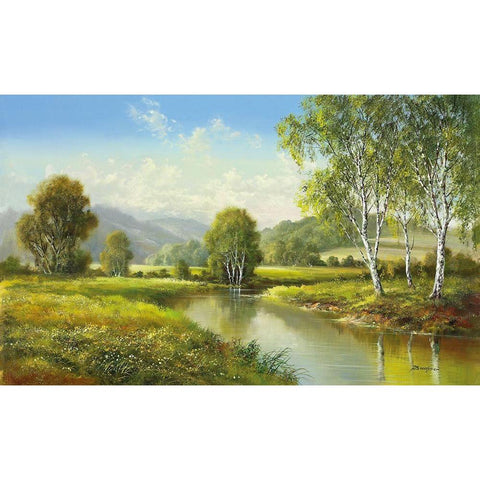 QUIET POND Gold Ornate Wood Framed Art Print with Double Matting by Buchner, H.