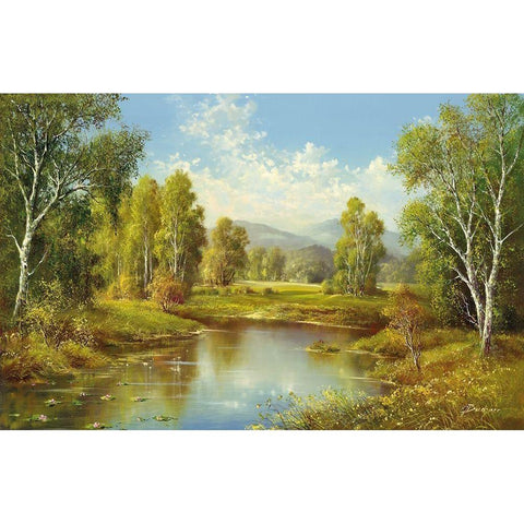 A RIVER Landscape White Modern Wood Framed Art Print by Buchner, H.