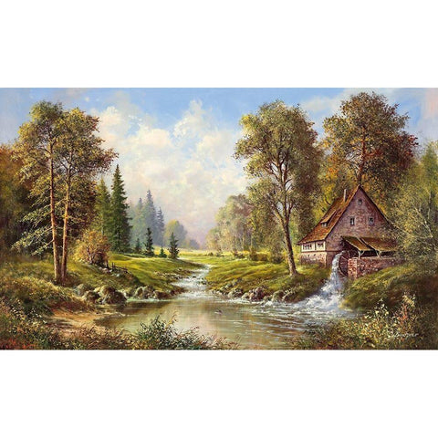 OLD MILL Gold Ornate Wood Framed Art Print with Double Matting by Buchner, H.
