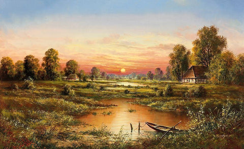 MARSHLANDS Black Ornate Wood Framed Art Print with Double Matting by Buchner, H.