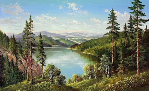 HIGH MOUNTAIN LAKE White Modern Wood Framed Art Print with Double Matting by Glassl, Helmut