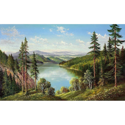 HIGH MOUNTAIN LAKE Black Modern Wood Framed Art Print by Glassl, Helmut