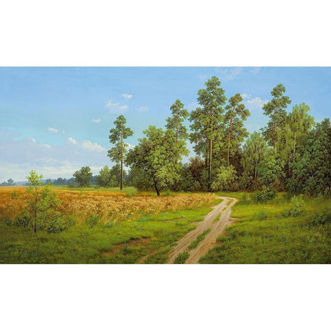 DOWN THE PATH Black Modern Wood Framed Art Print by Slava