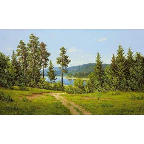 RIVER BEND Black Modern Wood Framed Art Print by Slava