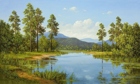 HIDDEN LAKE White Modern Wood Framed Art Print with Double Matting by Slava