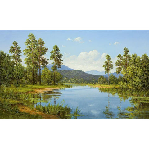 HIDDEN LAKE Black Modern Wood Framed Art Print with Double Matting by Slava