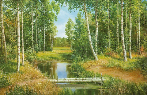 BIRCH GROVE NEAR POKROVSKOJE Black Ornate Wood Framed Art Print with Double Matting by Osipov, Igor