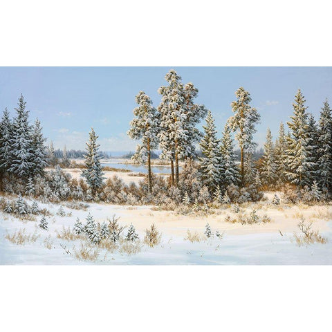 WINTER IN BELARUS Gold Ornate Wood Framed Art Print with Double Matting by Slava