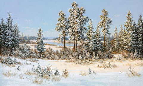 WINTER IN BELARUS Black Ornate Wood Framed Art Print with Double Matting by Slava